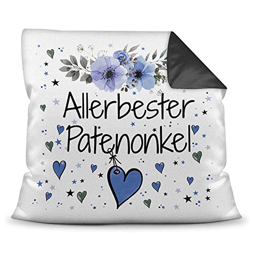 Kissen inkl. Kissenfüllung mit Spruch - Allerbester Patenonkel - Beste Geschenkidee für Familie und Freunde - Farbkissen Rückseite Schwarz von PR Print Royal