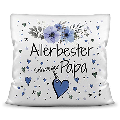 Kissen inkl. Kissenfüllung mit Spruch - Allerbester Schwiegerpapa - Beste Geschenkidee für Familie und Freunde - Kissen Polyester - Weiß von PR Print Royal