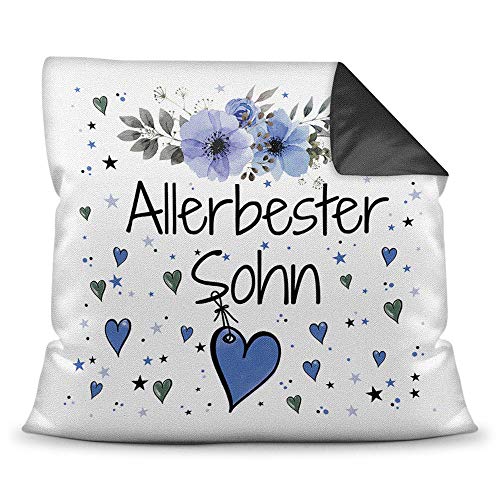 Kissen inkl. Kissenfüllung mit Spruch - Allerbester Sohn - Beste Geschenkidee für Familie und Freunde - Farbkissen Rückseite Schwarz von PR Print Royal