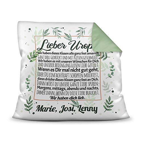 PR Print Royal Kissen inkl. Kissenfüllung mit schönem Spruch für Uropa - Wir haben Dich lieb - zum Beschriften mit Wunschnamen - Farbkissen Rückseite Seegrün, 40 x 40 cm PR Print Royal Kissen inkl. Kissenfüllung mit schönem Spruch für Uropa - Wir haben Dich lieb - zum Beschriften mit Wunschnamen - Farbkissen Rückseite Seegrün, 40 x 40 cm von PR Print Royal