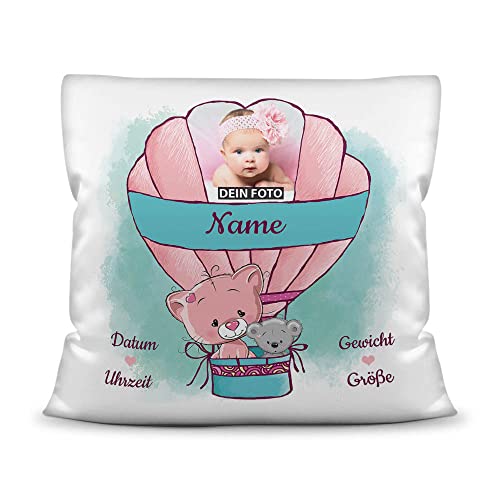 Kissen mit Füllung - mit Geburtsdaten personalisieren - Babygeschenk für Mädchen, Geschenk zur Geburt oder Taufe, Geburtskissen, Namenskissen fürs Baby I Kissen Polyester Weiß, 40x40 cm von PR Print Royal