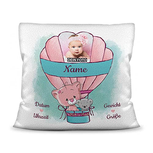 Kissen mit Füllung - mit Geburtsdaten personalisieren - Babygeschenk für Mädchen, Geschenk zur Geburt oder Taufe, Geburtskissen, Namenskissen fürs Baby I Kissen Weiß flauschig, 40x40 cm von PR Print Royal