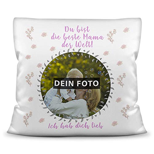 PR Print Royal Kissen mit eigenem Bild und Name für die Mama - Rosa/Foto-Collage als Geschenkidee/Zier-Kissen/Deko-Kissen/Weiß inkl. Füllung von PR Print Royal