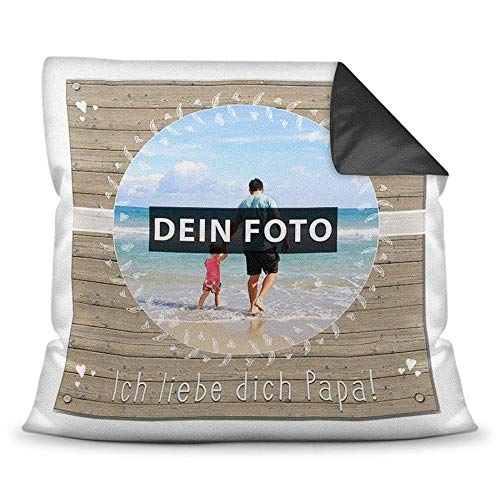 PR Print Royal Kissen mit eigenem Bild und Text für den Papa - Ich Liebe Dich/Foto-Collage als Geschenkidee/Zier-Kissen/Deko-Kissen/Rückseite Schwarz inkl. Füllung von PR Print Royal