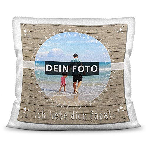 PR Print Royal Kissen mit eigenem Bild und Text für den Papa - Ich Liebe Dich/Foto-Collage als Geschenkidee/Zier-Kissen/Deko-Kissen/Weiß - Flauschig inkl. Füllung von PR Print Royal