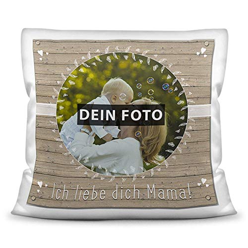 PR Print Royal Kissen mit eigenem Bild und Text für die Mama - Ich Liebe Dich/Foto-Collage als Geschenkidee/Zier-Kissen/Deko-Kissen/Weiß inkl. Füllung von PR Print Royal