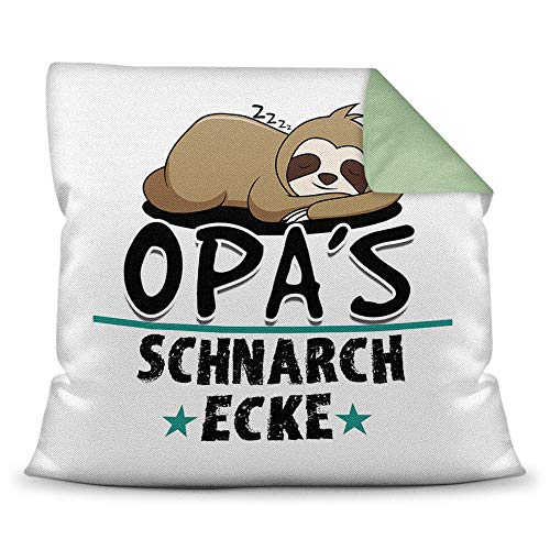 Kuschel-Kissen inkl. Füllung mit Spruch für Opa - Opas Schnarch-Ecke - Geschenk-Idee Geburtstag Vatertag/Bestes Vatertagsgeschenk - Farbkissen Rückseite Seegrün von PR Print Royal