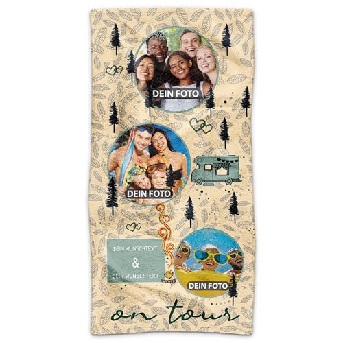 PR Print Royal Badetuch personalisiert mit Fotos und Namen - On Tour - Handtuch Bedrucken, Geschenkidee für Freunde, Camper, Camping Geschenk | Personalisiertes Fotohandtuch - 100 x50 cm von PR Print Royal