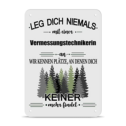 PR Print Royal Berufe Blech-Schild - Leg Dich Niemals mit Einer Vermessungstechnikerin an - Lustiges Geschenk Büro, Job, Arbeit, Kollegin, Freunde, Metall-Poster - Querformat A5 von PR Print Royal