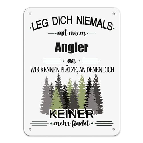 Berufe Blech-Schild - Leg dich niemals mit einem Angler an - Lustiges Geschenk Büro, Job, Arbeit, Kollegen, Freunde, Metall-Poster - Querformat A5 von PR Print Royal
