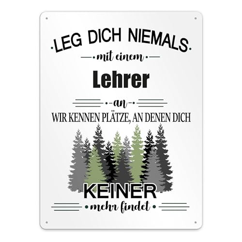 Berufe Blech-Schild - Leg dich niemals mit einem Lehrer an - Lustiges Geschenk Büro, Job, Arbeit, Kollegen, Freunde, Metall-Poster - Querformat A3 von PR Print Royal