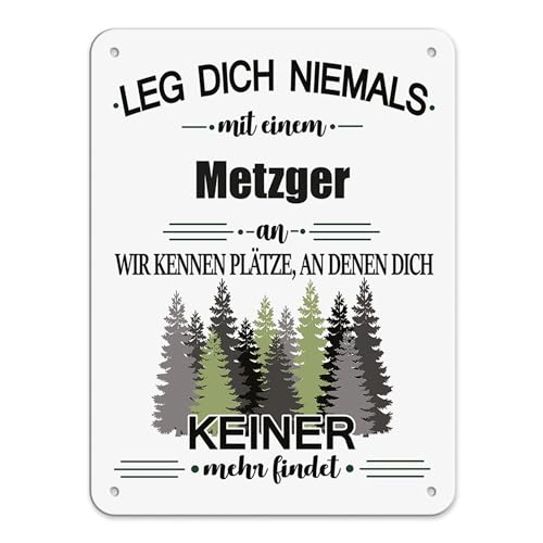 PR Print Royal Berufe Blech-Schild - Leg Dich Niemals mit einem Metzger an - Lustiges Geschenk Büro, Job, Arbeit, Kollegen, Freunde, Metall-Poster - Querformat A5 von PR Print Royal