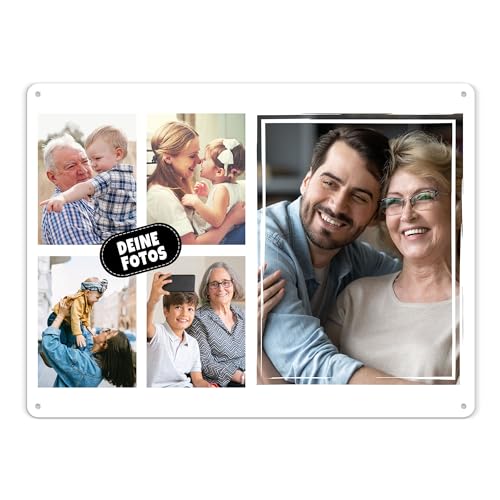 PR Print Royal Blech-Schild selbst gestalten - Foto-Collage mit 5 Fotos Bedrucken - Metall-Poster für Lieblingsmenschen, Geschenk für Freunde, Familie I Personalisiertes Foto-Geschenk, Schild A3 von PR Print Royal