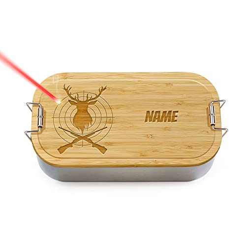 PR Print Royal Brotdose mit Gravur selbst gestalten - mit Name personalisieren - Geschenke für die Jagd, Jäger, Waidmann, Outdoor - Lunchbox, Holzdeckel, BPA-frei, 600 ml von PR Print Royal