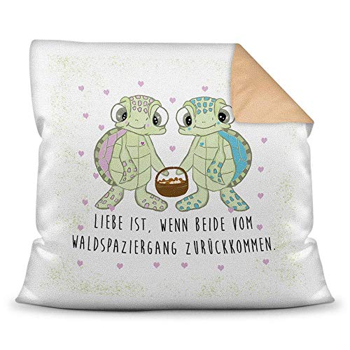 PR Print Royal Deko-Kissen Tiere mit liebem Spruch - Liebe ist... - Schildkröte/Ich Liebe Dich/Geschenk für Freund, Freundin / 40x40 / Rückseite Mokka inkl. Füllung von PR Print Royal