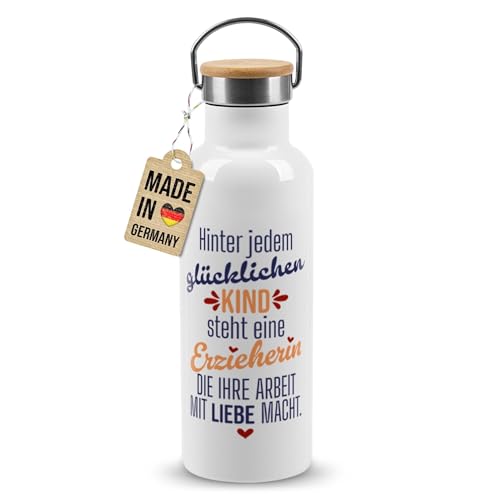 PR Print Royal Edelstahl-Trinkflasche mit Spruch - Hinter jedem glücklichen Kind Steht eine Erzieherin - Geschenk für Erzieherin | Thermosflasche Weiß, 500 ml PR Print Royal Edelstahl-Trinkflasche mit Spruch - Hinter jedem glücklichen Kind Steht eine Erzieherin - Geschenk für Erzieherin | Thermosflasche Weiß, 500 ml von PR Print Royal