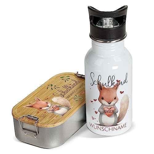PR Print Royal Einschulung Geschenke-Set - Schulkind mit Name und Jahr personalisiert - Eichhörnchen, personalisierte Geschenke zur Einschulung Deko | Trinkflasche, weiß 500 ml & Brotdose 600 ml PR Print Royal Einschulung Geschenke-Set - Schulkind mit Name und Jahr personalisiert - Eichhörnchen, personalisierte Geschenke zur Einschulung Deko | Trinkflasche, weiß 500 ml & Brotdose 600 ml von PR Print Royal