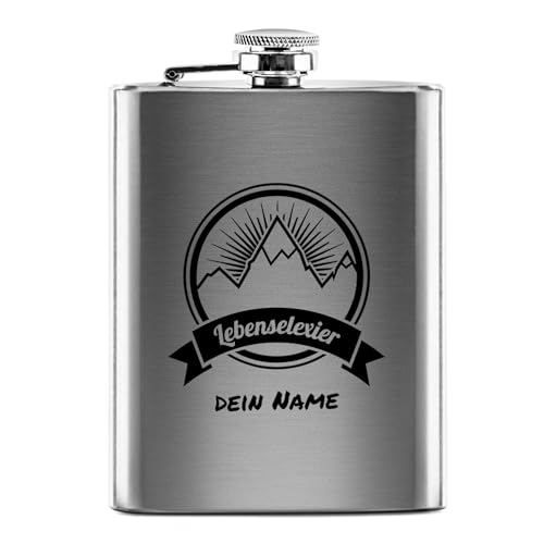 PR Print Royal Flachmann mit Gravur aus Edelstahl selbst gestalten - Lebenselexier - mit Name gravieren - Geschenk Wandern Skifahren - Praktische Taschengröße | Silber, 226 ml PR Print Royal Flachmann mit Gravur aus Edelstahl selbst gestalten - Lebenselexier - mit Name gravieren - Geschenk Wandern Skifahren - Praktische Taschengröße | Silber, 226 ml von PR Print Royal