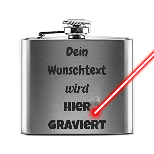 PR Print Royal Flachmann mit Gravur aus Edelstahl selbst gestalten - mit Wunschtext gravieren - Geschenkidee für Freunde - Praktische Taschengröße | Silber, 140 ml, Lasergravur von PR Print Royal