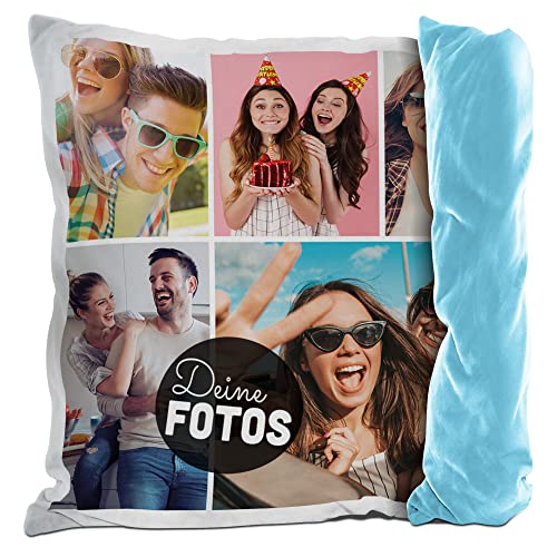PR Print Royal Flauschiges Kissen mit Fotocollage selbst gestalten - mit 5 Fotos Personalisieren - Geschenk für Freunde und Familie | Rückseite Hellblau flauschig, inkl. Kissenfüllung, 40x40cm PR Print Royal Flauschiges Kissen mit Fotocollage selbst gestalten - mit 5 Fotos Personalisieren - Geschenk für Freunde und Familie | Rückseite Hellblau flauschig, inkl. Kissenfüllung, 40x40cm von PR Print Royal