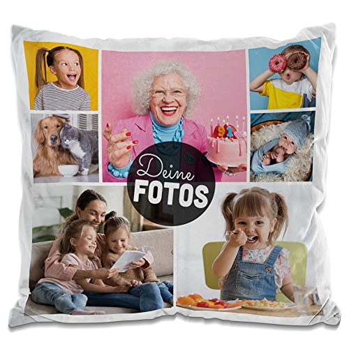 PR Print Royal Flauschiges Kissen mit Fotocollage selbst gestalten - mit 7 Fotos Personalisieren - Geschenk für Freunde und Familie | Weiss flauschig, inkl. Kissenfüllung, 40x40cm von PR Print Royal
