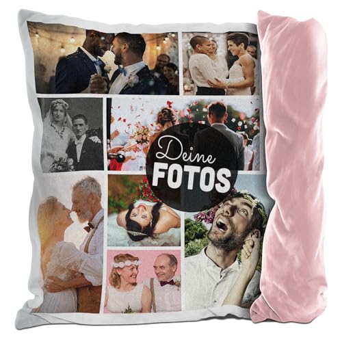 PR Print Royal Flauschiges Kissen mit Fotocollage selbst gestalten - mit 9 Fotos Personalisieren - Geschenk für Freunde und Familie | Rückseite Rosa flauschig, inkl. Kissenfüllung, 40x40cm von PR Print Royal