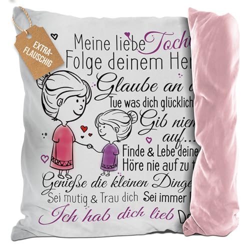 PR Print Royal Flauschiges Kissen mit Spruch inkl. Füllung für Kinder - von Mama für die Tochter - Geschenk für Tochter von Mutter, Geschenk Tochter, Kindergeschenke, Rückseite Rosa, 40x40cm von PR Print Royal