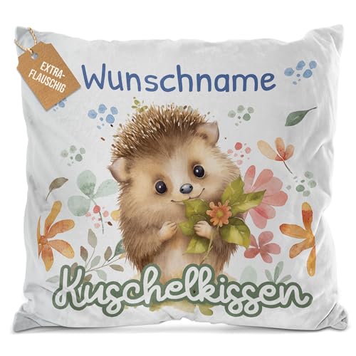 PR Print Royal Flauschiges Kuschel-Kissen für Kinder mit Füllung mit Name selbst gestalten - Igel Kissen für Mädchen und Jungs, Kinderkissen mit Name | 40 x 40 cm, Weiß Flauschig von PR Print Royal