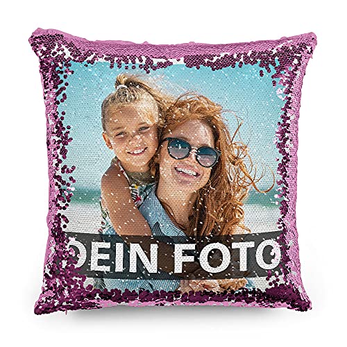 PR Print Royal Foto-Kissen selbst gestalten - Bedruckte Pinke Wendepailletten, individuell mit Foto und Text I Personalisiertes Geschenk, Deko-Kissen mit Füllung, 40 x 40cm von PR Print Royal