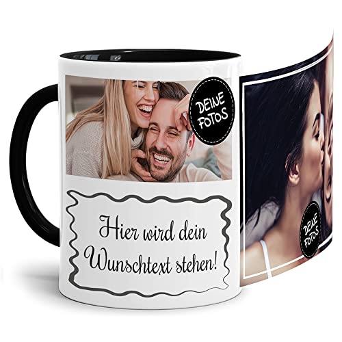 PR Print Royal Foto-Tasse selbst gestalten mit Text & Collage für 2 Fotos - Geschenk für Familie, Freunde, Geburtstag, Weihnachten - Keramik Innen & Henkel Schwarz, 300 ml I Personalisiert von PR Print Royal