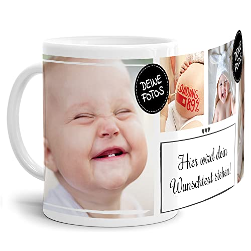 PR Print Royal Foto-Tasse selbst gestalten mit Text & Collage für 4 Fotos - Geschenk für Familie, Freunde, Geburtstag, Weihnachten - Keramik Weiß, 300 ml I Personalisiert von PR Print Royal