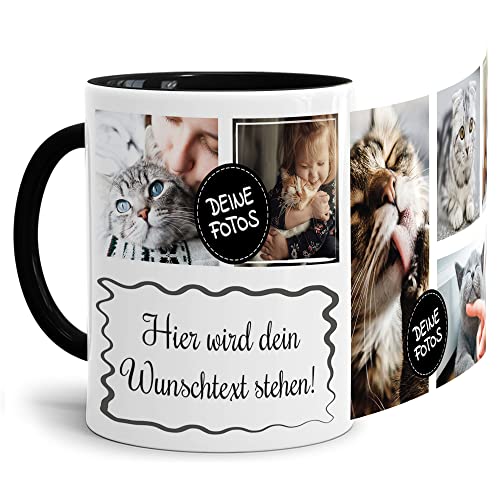 PR Print Royal Foto-Tasse selbst gestalten mit Text & Collage für 6 Fotos - Geschenk für Familie, Freunde, Geburtstag, Weihnachten - Keramik Innen & Henkel Schwarz, 300 ml I Personalisiert von PR Print Royal