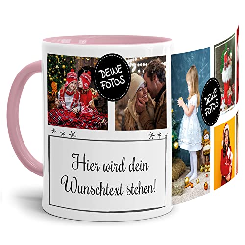 PR Print Royal Foto-Tasse selbst gestalten mit Text & Collage für 7 Fotos - Geschenk für Familie, Freunde, Geburtstag, Weihnachten - Keramik Innen & Henkel Rosa, 300 ml I Personalisiert von PR Print Royal