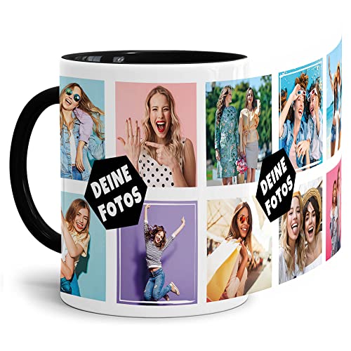 PR Print Royal Foto-Tasse zum selbst gestalten mit Foto-Collage für 10 Wunschfotos - Geschenk für Familie, Freunde, Geburtstag, Weihnachten - Keramik Innen & Henkel Schwarz, 300 ml I Personalisiert von PR Print Royal