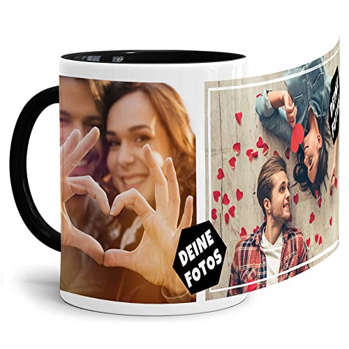 PR Print Royal Foto-Tasse zum selbst gestalten mit Foto-Collage für 2 Wunschfotos - Geschenk für Familie, Freunde, Geburtstag, Weihnachten - Keramik Innen & Henkel Schwarz, 300 ml I Personalisiert von PR Print Royal