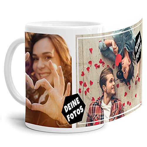 PR Print Royal Foto-Tasse zum selbst gestalten mit Foto-Collage für 2 Wunschfotos - Geschenk für Familie, Freunde, Geburtstag, Weihnachten - Keramik Weiß, 300 ml I Personalisiert von PR Print Royal