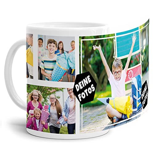 PR Print Royal Foto-Tasse zum selbst gestalten mit Foto-Collage für 4 Wunschfotos - Geschenk für Familie, Freunde, Geburtstag, Weihnachten - Keramik Weiß, 300 ml I Personalisiert von PR Print Royal