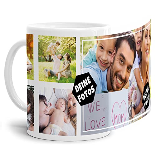 PR Print Royal Foto-Tasse zum selbst gestalten mit Foto-Collage für 5 Wunschfotos - Geschenk für Familie, Freunde, Geburtstag, Weihnachten - Keramik Weiß, 300 ml I Personalisiert von PR Print Royal