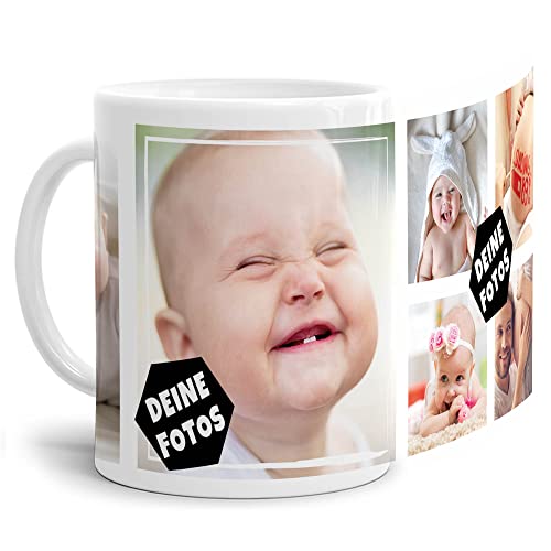 PR Print Royal Foto-Tasse zum selbst gestalten mit Foto-Collage für 6 Wunschfotos - Geschenk für Familie, Freunde, Geburtstag, Weihnachten - Keramik Weiß, 300 ml I Personalisiert von PR Print Royal