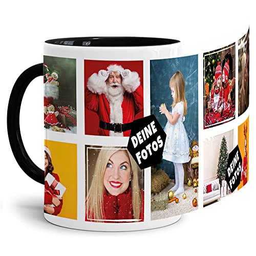 PR Print Royal Foto-Tasse zum selbst gestalten mit Foto-Collage für 9 Wunschfotos - Geschenk für Familie, Freunde, Geburtstag, Weihnachten - Keramik Innen & Henkel Schwarz, 300 ml I Personalisiert von PR Print Royal