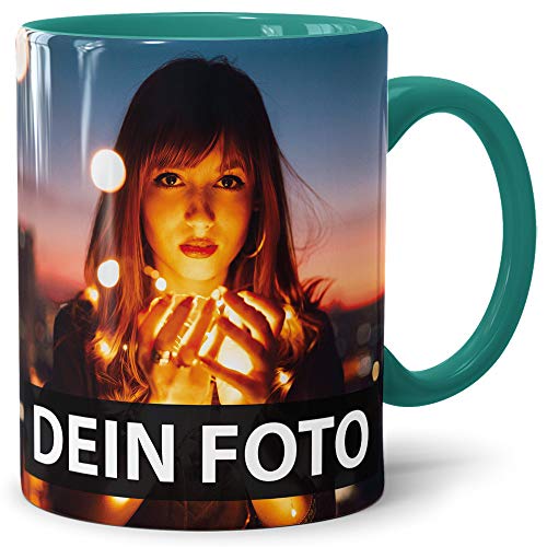 Foto-Tasse zum selbst gestalten mit Foto und Text/mit individuellen Druck in Profiqualität/Personalisierte Geschenk-Idee mit Bild/XXL-Druck/Türkis von PR Print Royal