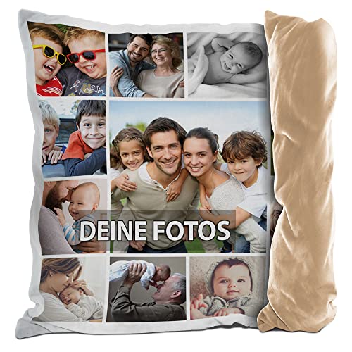 PR Print Royal Fotokissen mit Collage selbst gestalten - mit 13 Fotos Personalisieren - Geschenk für Familie und Freunde | Rückseite Mokka, inkl. Kissenfüllung, 40x40cm von PR Print Royal