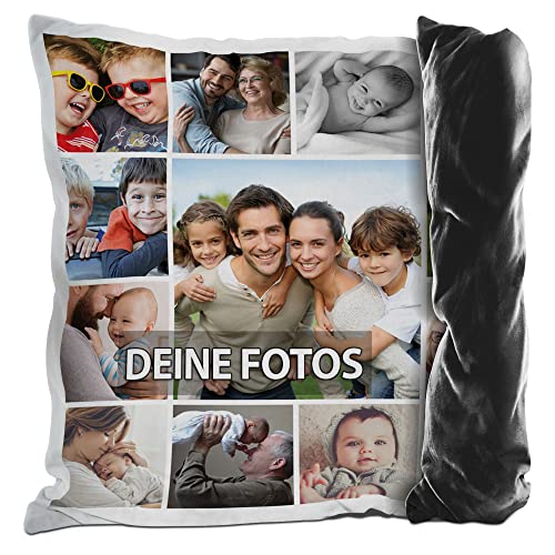 PR Print Royal Fotokissen mit Collage selbst gestalten - mit 13 Fotos Personalisieren - Geschenk für Familie und Freunde | Rückseite Schwarz, inkl. Kissenfüllung, 40x40cm von PR Print Royal