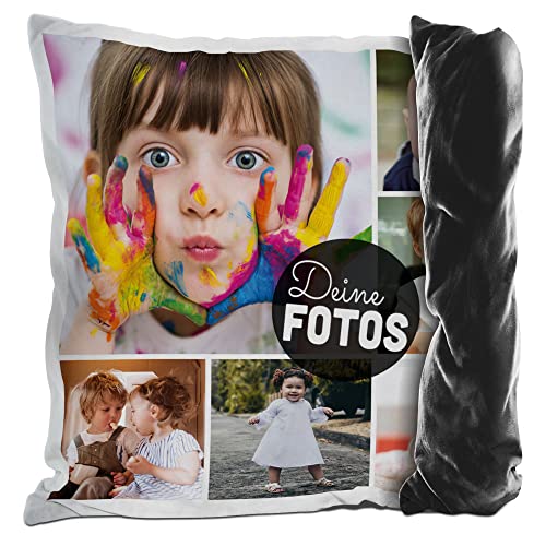 PR Print Royal Fotokissen mit Collage selbst gestalten - mit 6 Fotos Personalisieren - Geschenk für Familie und Freunde | Rückseite Schwarz, inkl. Kissenfüllung, 40x40cm von PR Print Royal