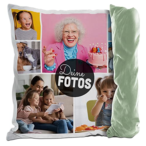 PR Print Royal Fotokissen mit Collage selbst gestalten - mit 7 Fotos Personalisieren - Geschenk für Familie und Freunde | Rückseite Grün, inkl. Kissenfüllung, 40x40cm PR Print Royal Fotokissen mit Collage selbst gestalten - mit 7 Fotos Personalisieren - Geschenk für Familie und Freunde | Rückseite Grün, inkl. Kissenfüllung, 40x40cm von PR Print Royal