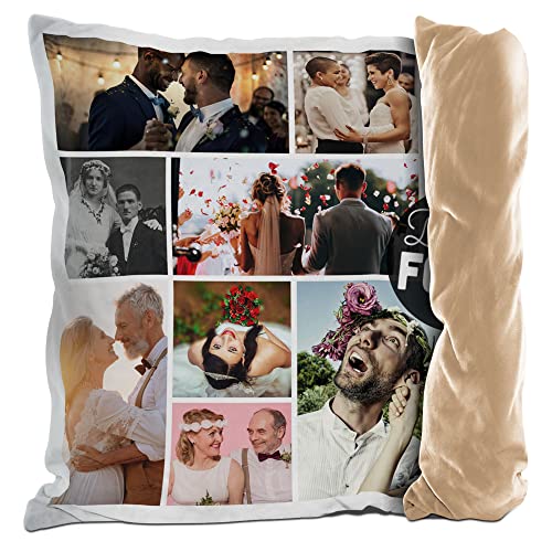 PR Print Royal Fotokissen mit Collage selbst gestalten - mit 9 Fotos Personalisieren - Geschenk für Familie und Freunde | Rückseite Mokka, inkl. Kissenfüllung, 40x40cm von PR Print Royal