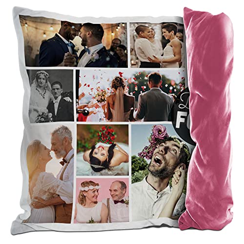 PR Print Royal Fotokissen mit Collage selbst gestalten - mit 9 Fotos Personalisieren - Geschenk für Familie und Freunde | Rückseite Pink, inkl. Kissenfüllung, 40x40cm von PR Print Royal