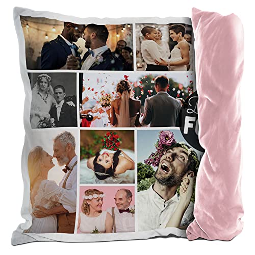 PR Print Royal Fotokissen mit Collage selbst gestalten - mit 9 Fotos Personalisieren - Geschenk für Familie und Freunde | Rückseite Rosa, inkl. Kissenfüllung, 40x40cm von PR Print Royal