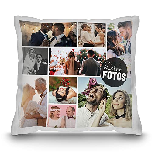 PR Print Royal Fotokissen mit Collage selbst gestalten - mit 9 Fotos Personalisieren - Geschenk für Familie und Freunde | Weiss Polyester, inkl. Kissenfüllung, 40x40cm von PR Print Royal