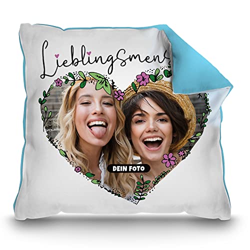 PR Print Royal Fotokissen mit Spruch - Lieblingsmensch - zum selbst gestalten Kissen mit Foto in Herzform - Geschenke zum Jahrestag | inkl. Füllung, Rückseite Hellblau, 40 x 40 cm PR Print Royal Fotokissen mit Spruch - Lieblingsmensch - zum selbst gestalten Kissen mit Foto in Herzform - Geschenke zum Jahrestag | inkl. Füllung, Rückseite Hellblau, 40 x 40 cm von PR Print Royal
